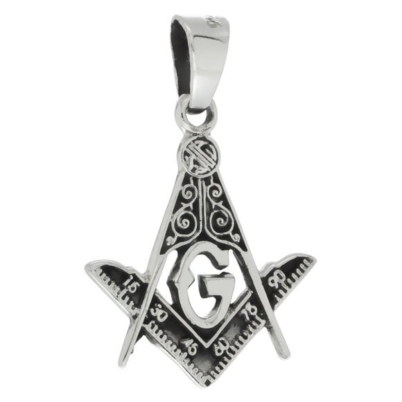 Sterling Silver Masonic Symbol Square & Compass Pendant Handmade 1 1/8 Inch
